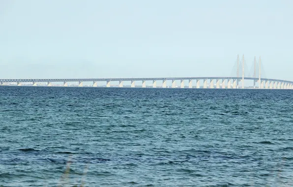 Море, мост, пролив, волна, waves, bridge, синее небо, Балтийское