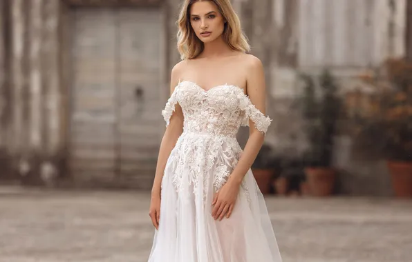 Girl, dress, beautiful, model, wedding, cute, posing, long-haired