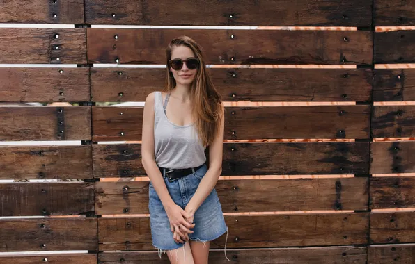 Картинка girl, model, cute, skirt, sunglasses, long-haired, denim