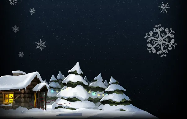 Картинка зима, снег, снежинки, дом, ёлка, steam, стии