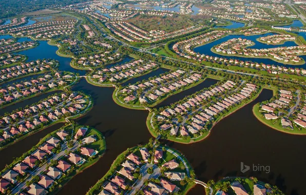 Вода, город, дом, панорама, USA, США, коттедж, Florida