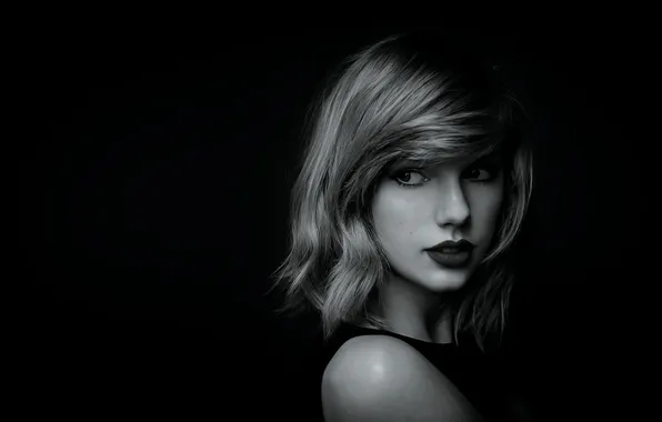 Картинка Taylor Swift, monochrome, women, singer, blonde, black background, celebrity, portrait