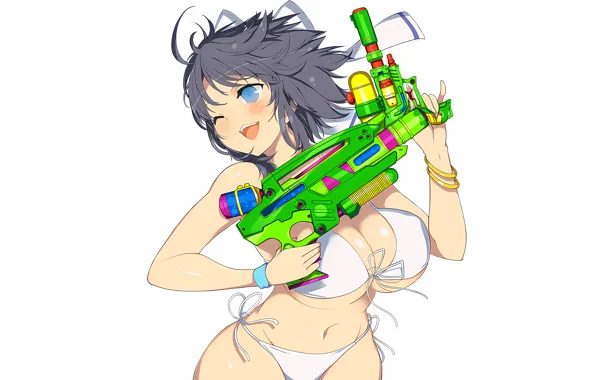 Girl, sexy, cleavage, long hair, boobs, anime, blue eyes, beautiful