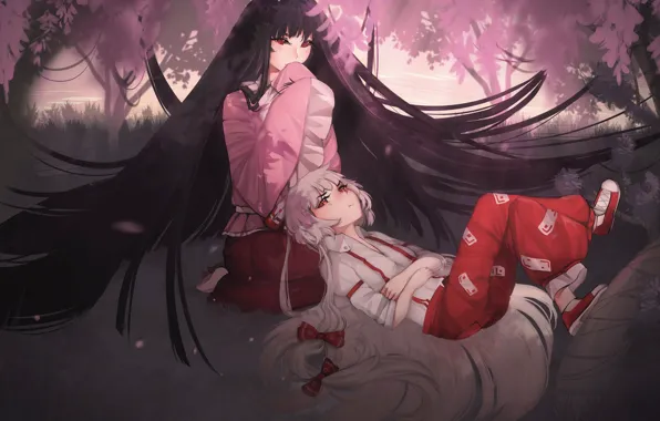 Цветы, девушки, аниме, сад, арт, Touhou, Тохо, Тоухоу