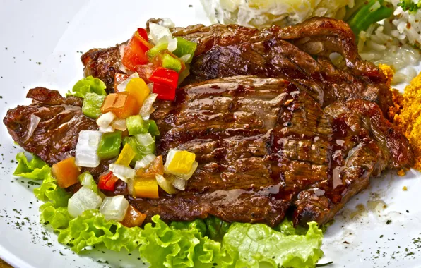 Листья, мясо, перец, овощи, салат, meat, vegetables
