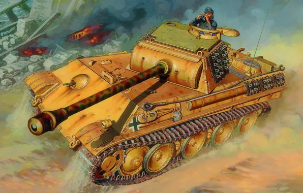 War, art, painting, tank, ww2, Pz.Kpfw. V Panther Ausf. G