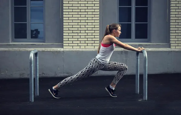 Девушка, город, гимнастика, Stretching