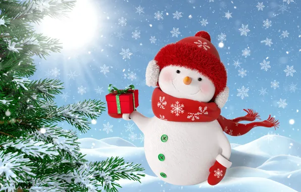 Зима, снег, снежинки, Новый Год, Рождество, снеговик, happy, Christmas