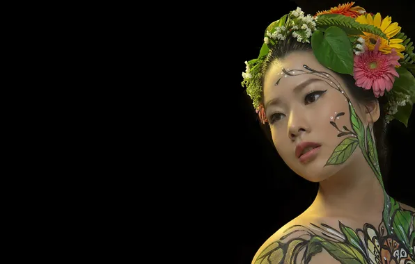 Девушка, портрет, азиатка, боди арт, body painting, hani nguyễn