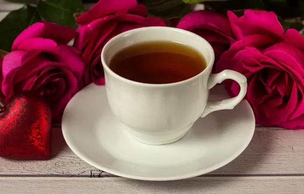 Картинка чай, розы, love, heart, romantic, roses, valentine`s day