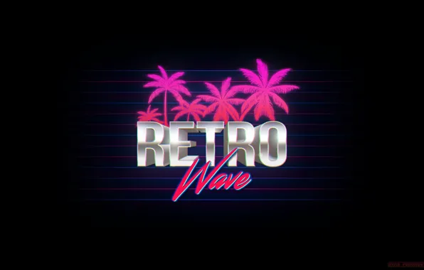 Музыка, Неон, Пальмы, Фон, Надпись, Electronic, Synthpop, Synth