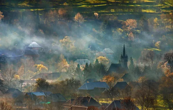 Осень, туман, Румыния, Трансильвания