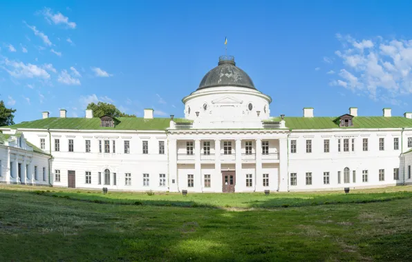 Картинка белый, небо, облака, панорама, солнечно, Украина, дворец, Kachanivka