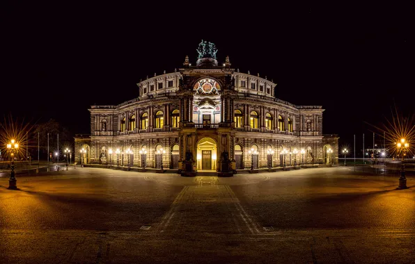 Картинка ночь, город, Германия, Дрезден, освещение, фонари, Dresden, Deutschland