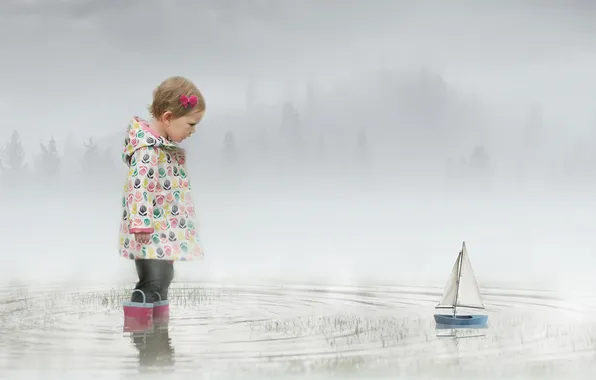 Картинка девочка, кораблик, Misty Waters