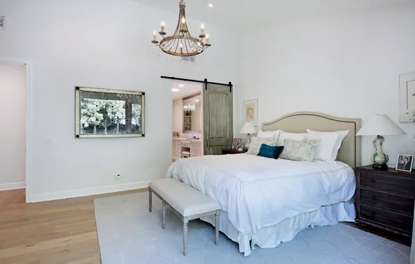 Кровать, подушки, зеркало, особняк, Design, спальня, Interior, Bedroom