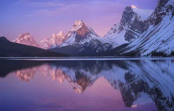 Картинка горы, озеро, утро, Канада, Альберта