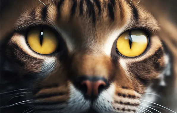 Кошка, глаза, кот, взгляд, морда, крупный план, портрет, полосатый