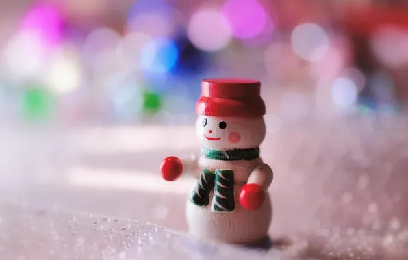 Макро, игрушка, новый год, снеговик