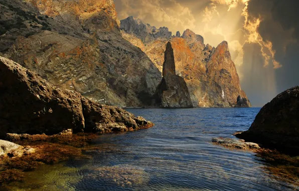 Картинка природа, озеро, скалы