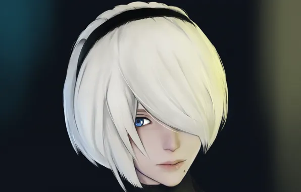 Девушка, лицо, киборг, art, YoRHa No.2 Type B, nier automata