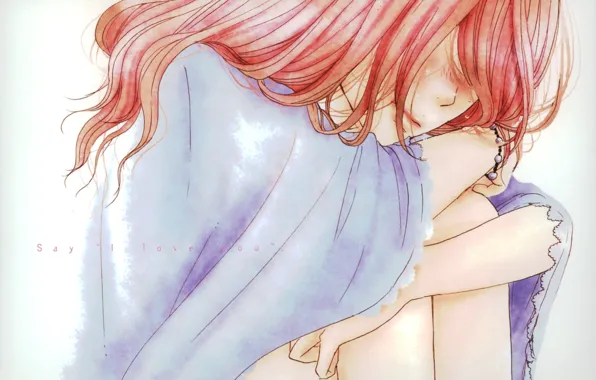 Грусть, руки, браслет, рыжая, колени, Say I love You, Megumi Kitagawa, Скажи я люблю тебя