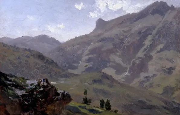 Картинка пейзаж, горы, природа, картина, Пиренеи, Карлос де Хаэс, Агуас Буэнас