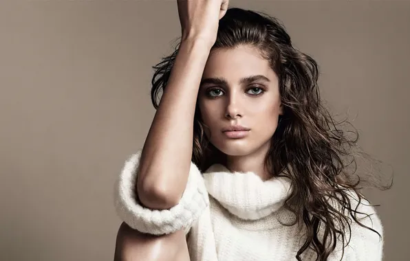 Картинка взгляд, девушка, поза, модель, волосы, макияж, свитер, Taylor Hill