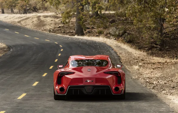 Картинка дорога, красный, купе, Toyota, корма, 2014, FT-1 Concept