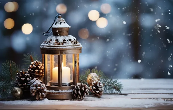 Картинка зима, снег, ночь, Рождество, фонарь, Новый год, Christmas, night