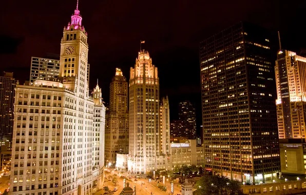 Картинка ночь, огни, небоскребы, чикаго, Chicago