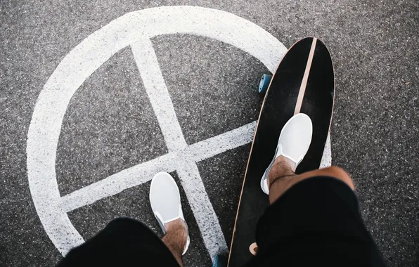 Men, sneakers, longboard