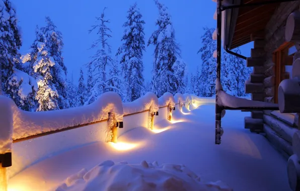 Картинка зима, снег, деревья, пейзаж, природа, дом