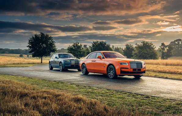 Картинка Облака, Дорога, Деревья, Rolls-Royce, Роллс-Ройс, 2022, Luxury cars, Автомобили класса люкс