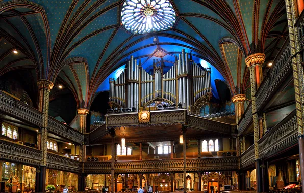 Канада, церковь, балкон, религия, колонна, орган, Собор Монреальской Богоматери, Базилика Нотр-Дам де Монреаль