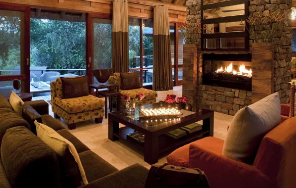 Картинка вилла, камин, гостиная
