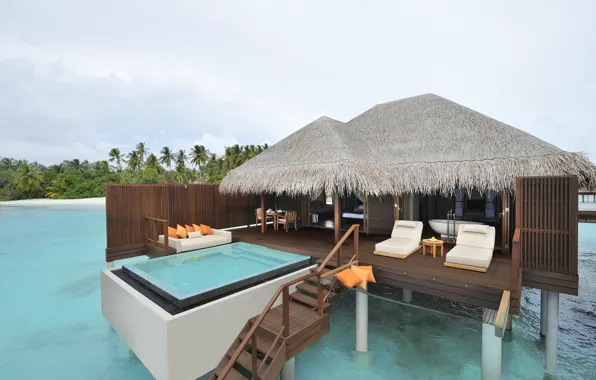 Картинка диван, океан, бассейн, отель, Ayada Maldives