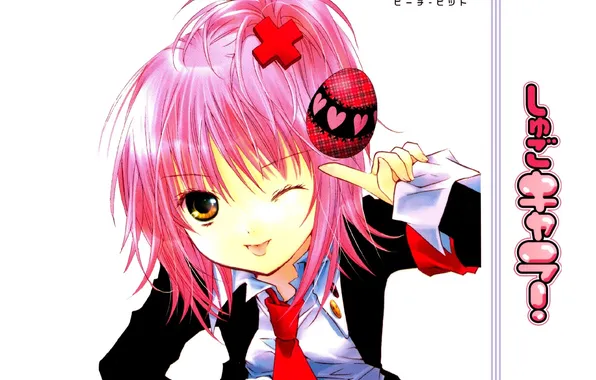 Школьница, подмигивание, розовые волосы, Shugo Chara, красный галстук, яйцо пасхальное, by peach-pit, Amu Hinamori