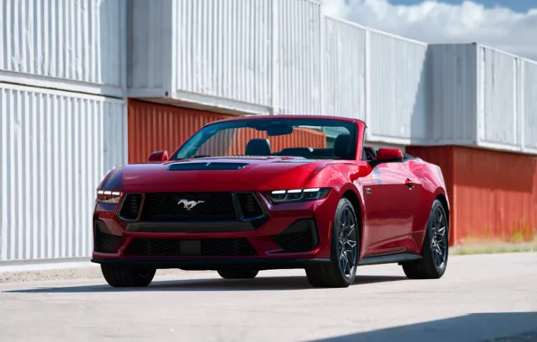 Картинка Mustang, Ford, red, front view, 2024, Ford Mustang GT Convertible