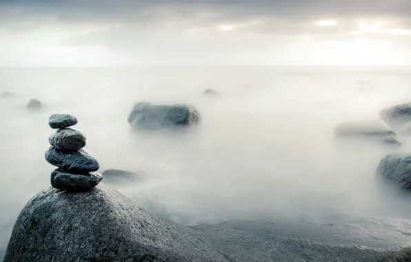Картинка море, природа, туман, камни