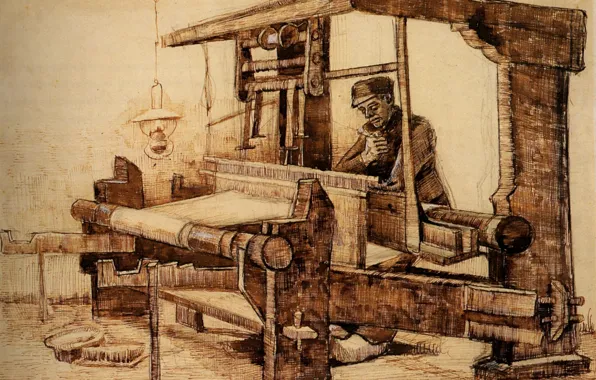 Картинка лампа, Vincent van Gogh, Weaver, ткацкий станок, ткач с папиросой