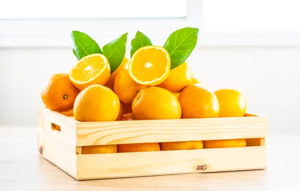 Апельсины, цитрус, фрукты, ящик, fruit, oranges