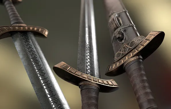 Картинка оружие, сталь, мечи, руны, Viking Sword and Scabbard