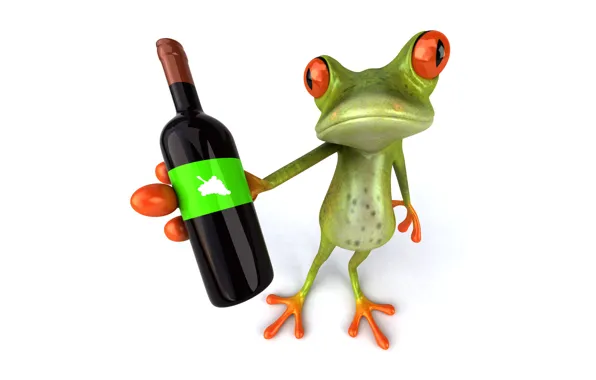 Вино, графика, бутылка, лягушка, Free frog 3d