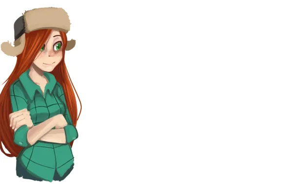 Девушка, шапка, арт, рыжие волосы, ушанка, зелёные глаза, Gravity Falls, Wendy Corduroy