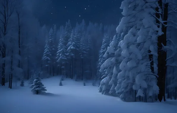 Зима, иней, лес, снег, деревья, природа, зимний, ели