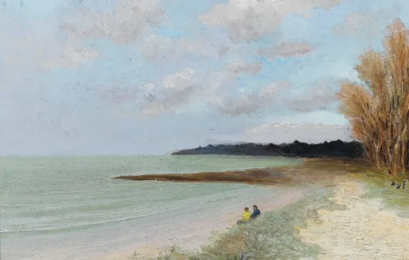 Море, пейзаж, люди, берег, картина, Марсель Диф, Пляж Карнак