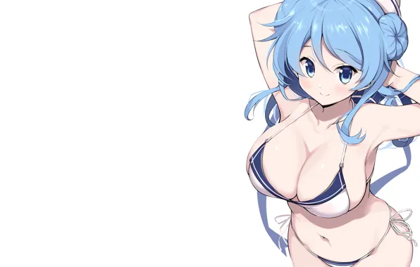 Girl, sexy, cleavage, long hair, hat, boobs, anime, blue eyes