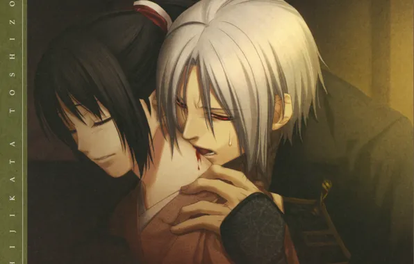Кровь, вампир, красные глаза, шея, art, демоны бледной сакуры, chizuru yukimura, hakuouki shinsengumi kitan