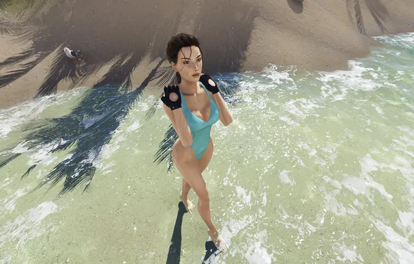 Пляж, купальник, берег, lara croft, tomb raider